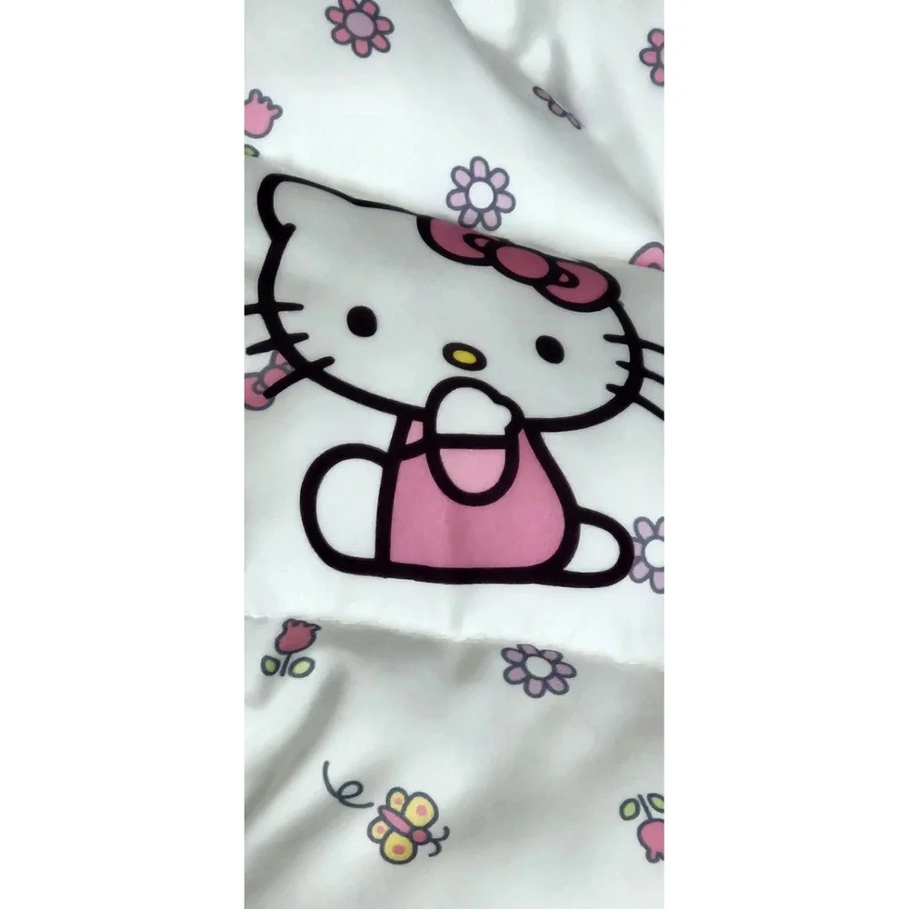 Hello Kitty Girls Puffer Jacket Size 4T White Print Hooded Midweight Winter Coat